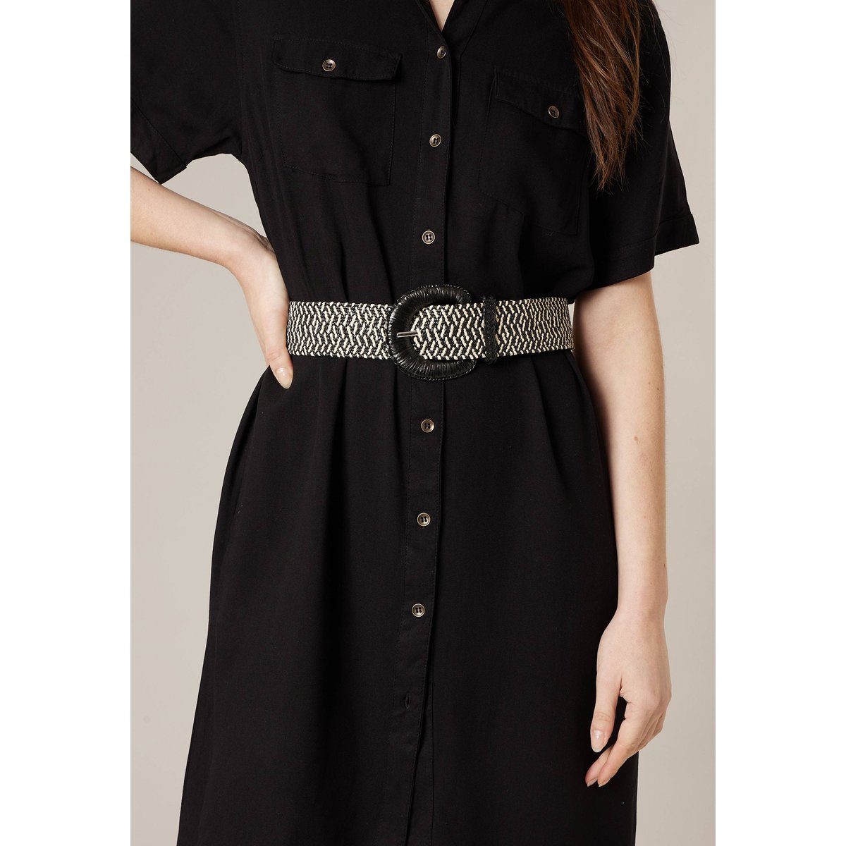 Ceinture femme tressée FAUSTINE noir, DEELUXE