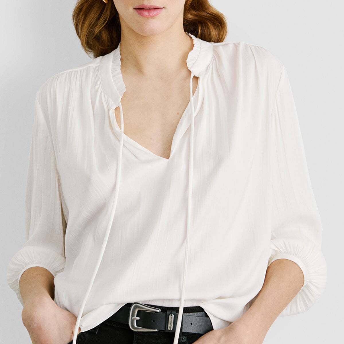 Blouse À Col Mao En Satin blanche mousse, PEPE JEANS