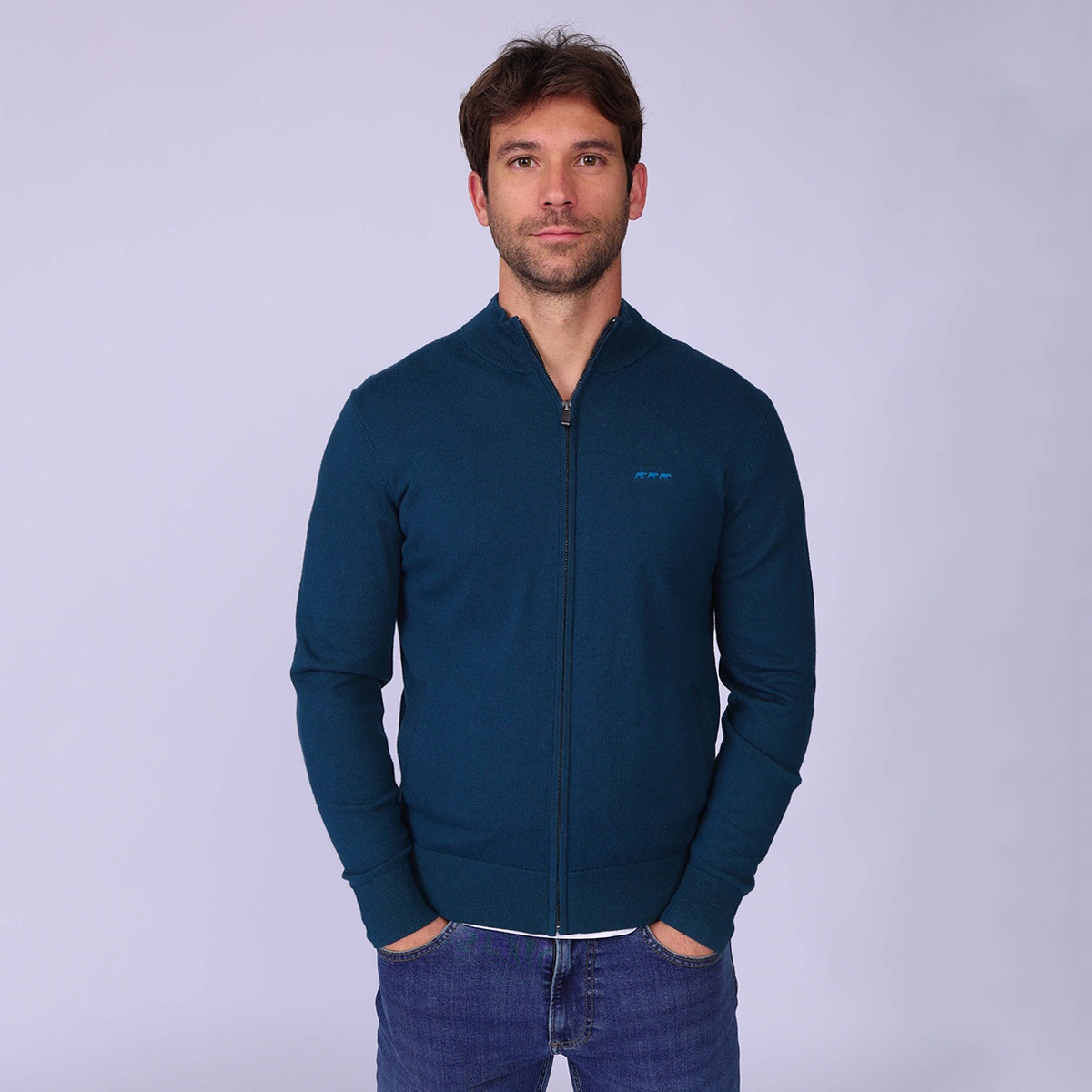 Cardigan Edison bleu petrole, MISE AU GREEN