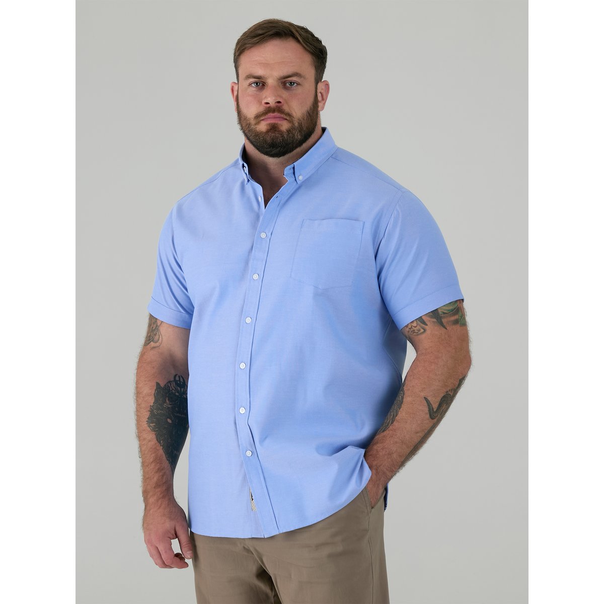 Chemise manches courtes grande taille JAMES bleu ciel, DUKE