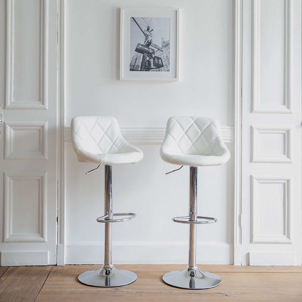 Lot de 2 tabourets de bar, JASPER blanc, métalique, HAPPY GARDEN