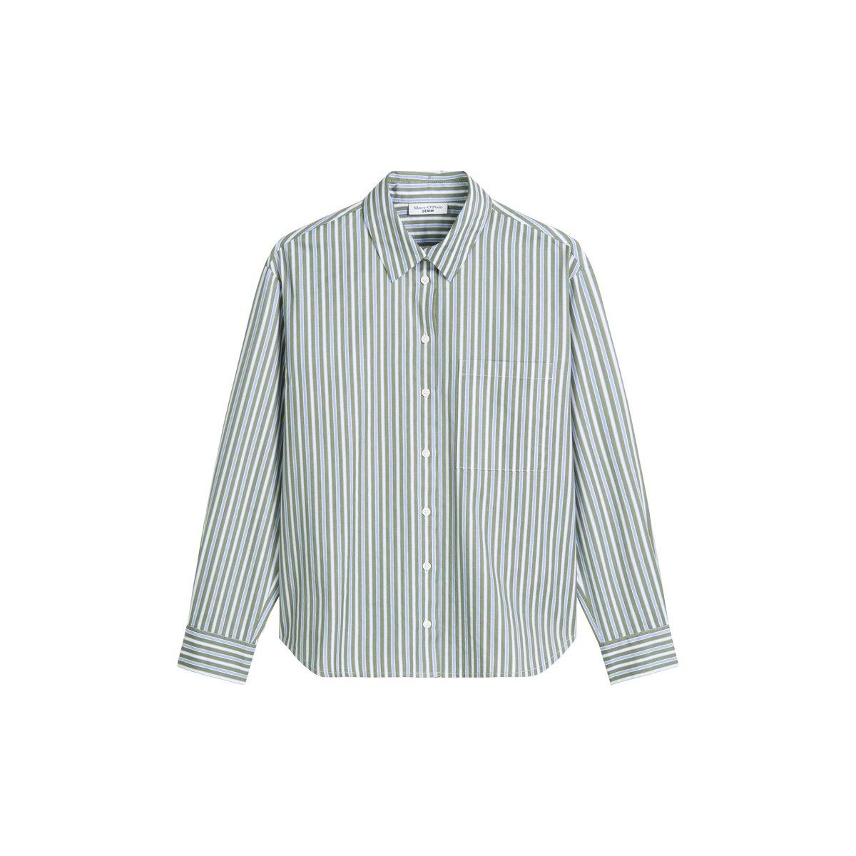 Blouse à rayures relaxed en dobby de coton vert, MARC O’POLO DENIM