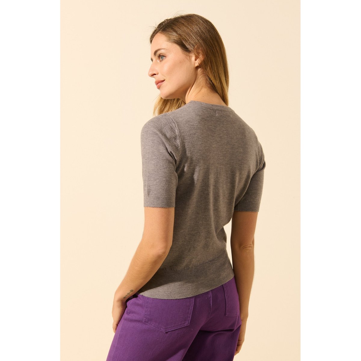 Pull manches courtes DINO gris souris, BENOA