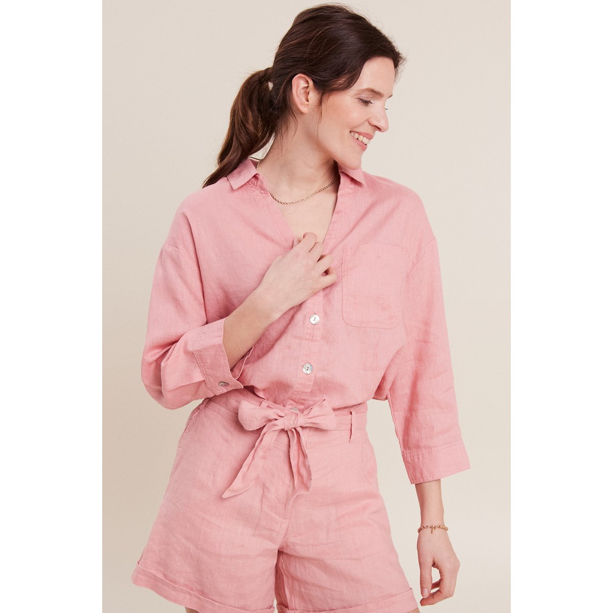 Chemise manches 3/4 vieux rose, BREAL