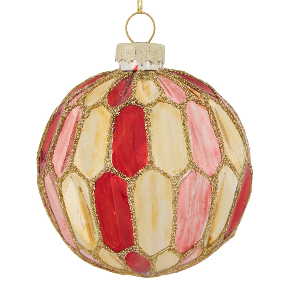 Boule de Noël en verre motif hexagonal or et rose D. 80 mm multicolore, FEERIC LIGHTS & CHRISTMAS