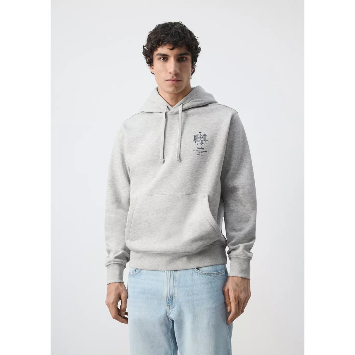 Sweat-shirt capuche coton texte gris chiné moyen, MANGO MAN