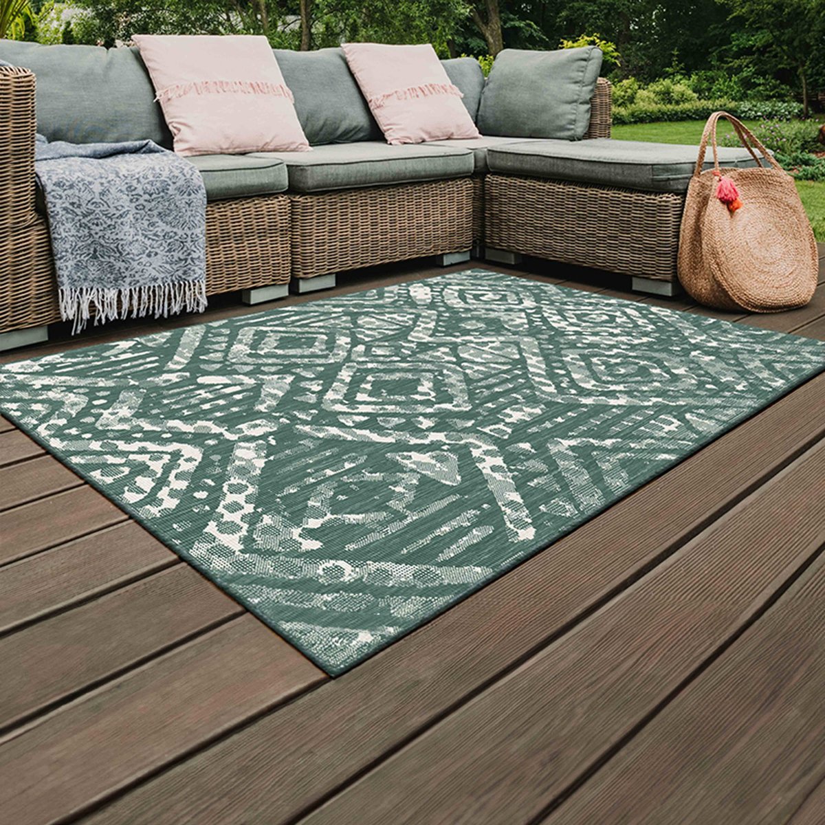 Tapis d'extérieur en polypropylène, KANO vert d'eau, OVIALA