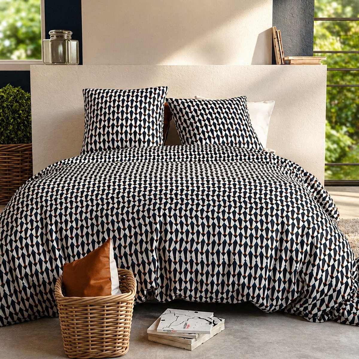 Parure housse de couette en coton imprimée, Géo multicolore, ATELIER DU COTON