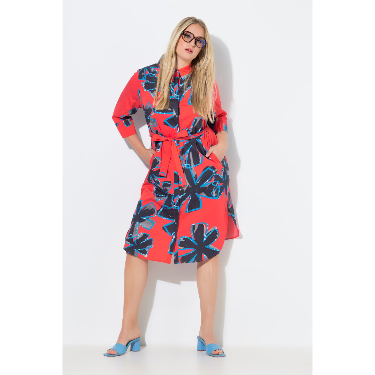 Robe chemisier à fleurs rouge poivron, ULLA POPKEN