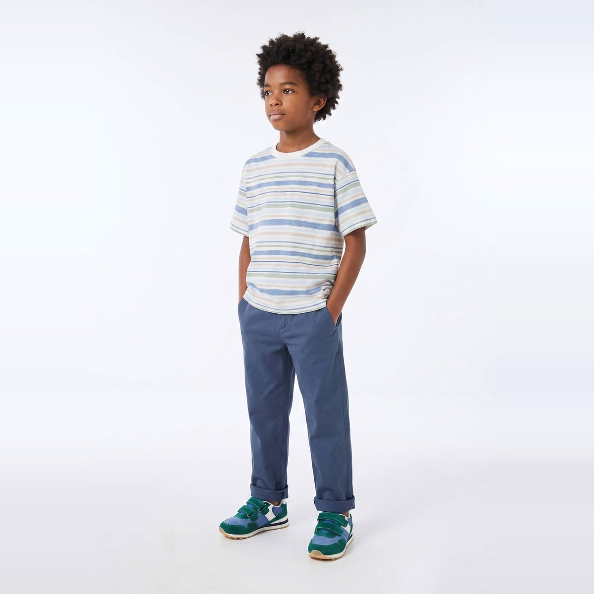 Pantalon chino droit uni, en coton mer, MONOPRIX