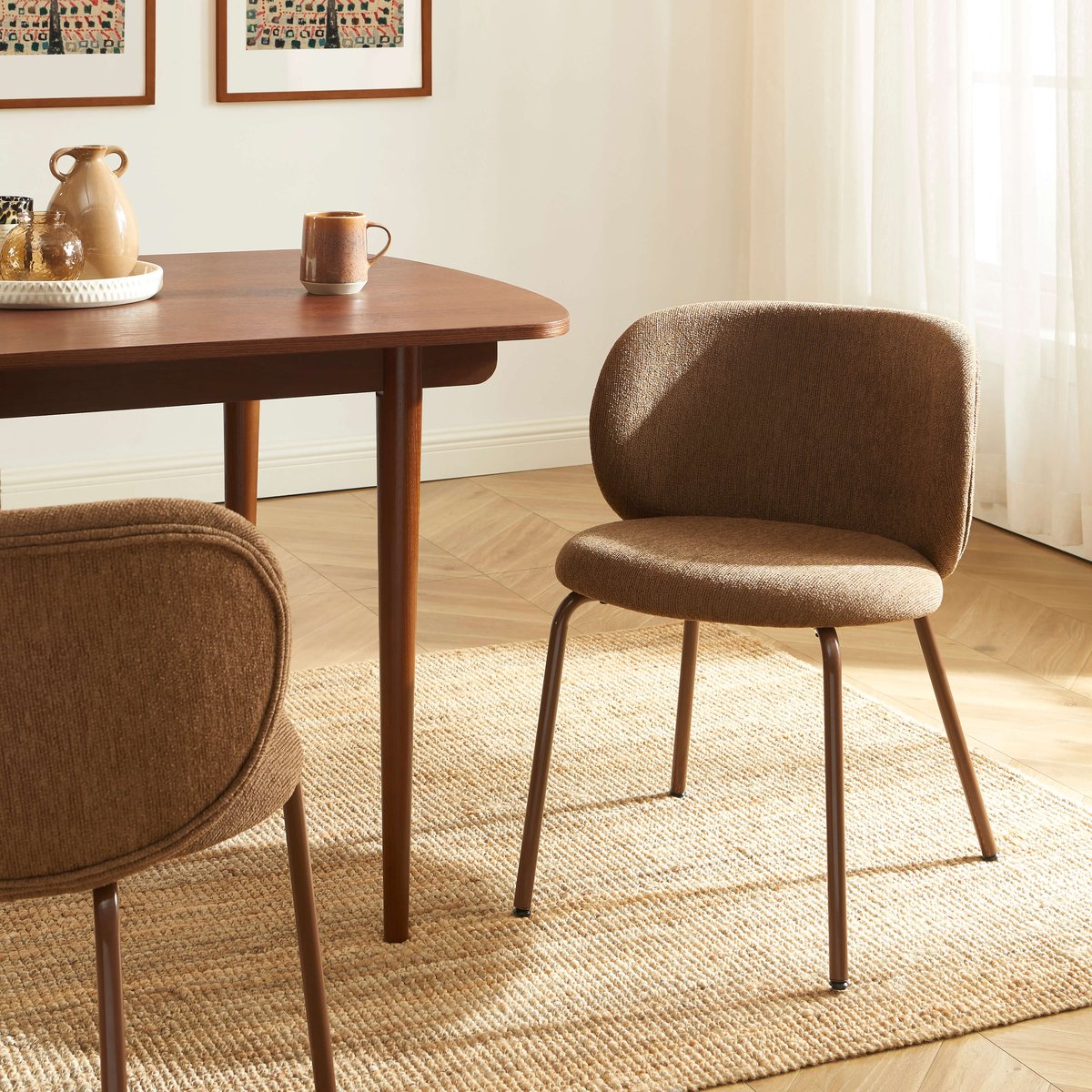 Lot de 2 chaises en tissu et acier SERENA marron, SORELH
