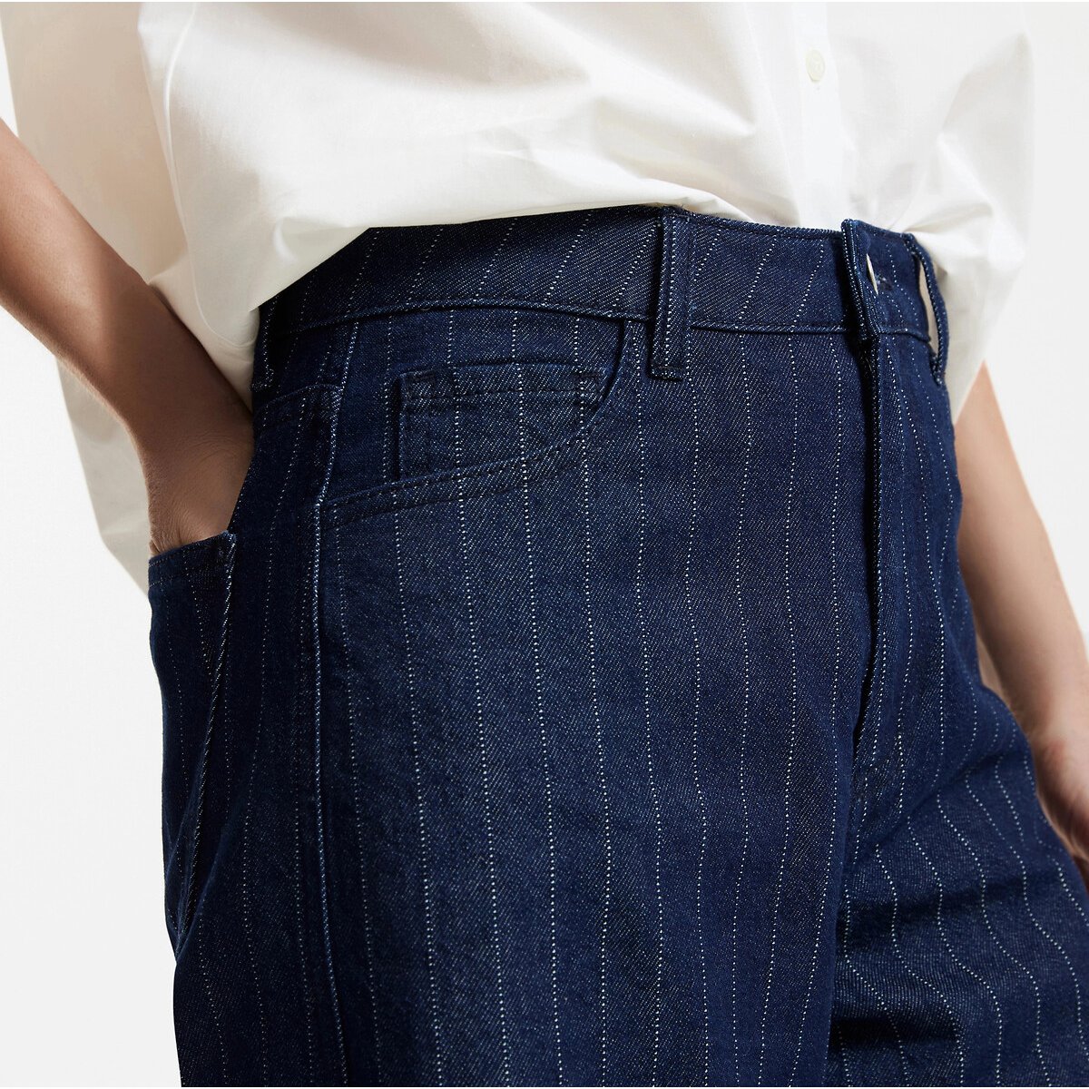Weite, gestreifte Barrel-Jeans blau gestreift, LA REDOUTE COLLECTIONS