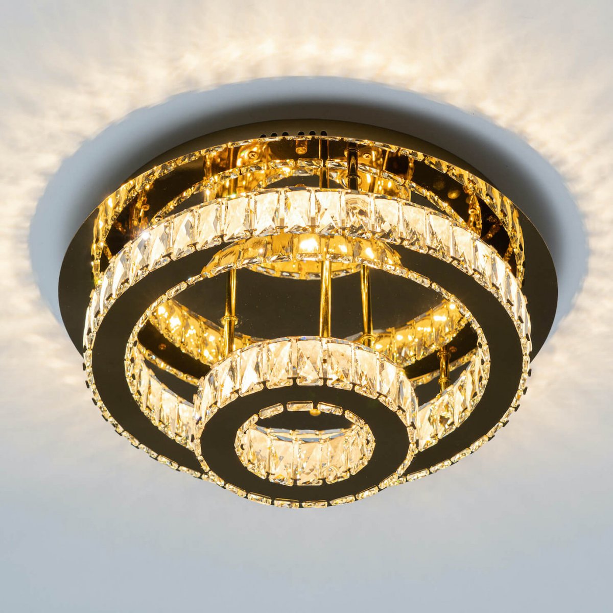 Plafonnier LED anneaux cristal - DIEZ doré / laiton, KOSILUM