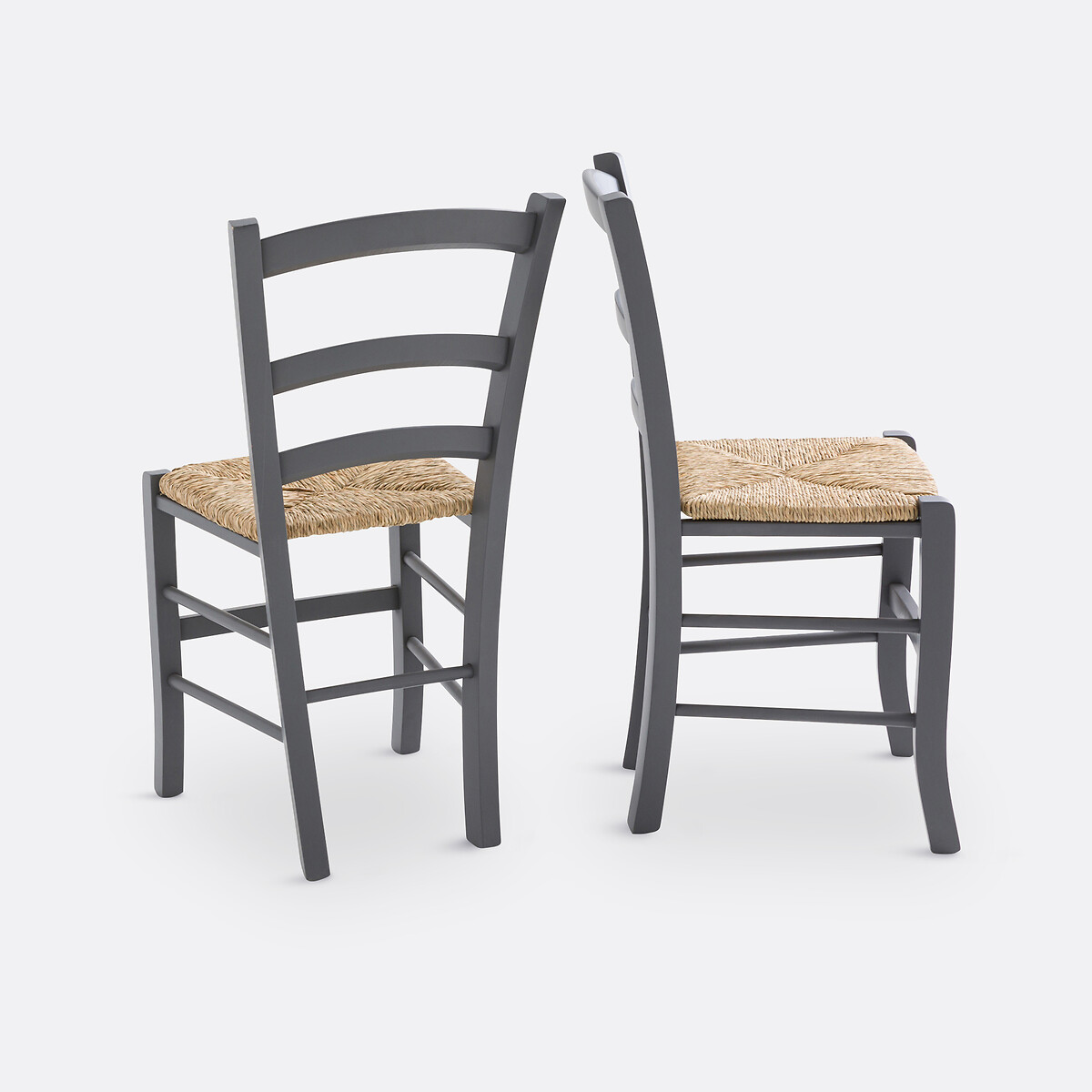 Lot de 2 chaises paysannes, en hêtre massif, PERRINE gris, SO'HOME