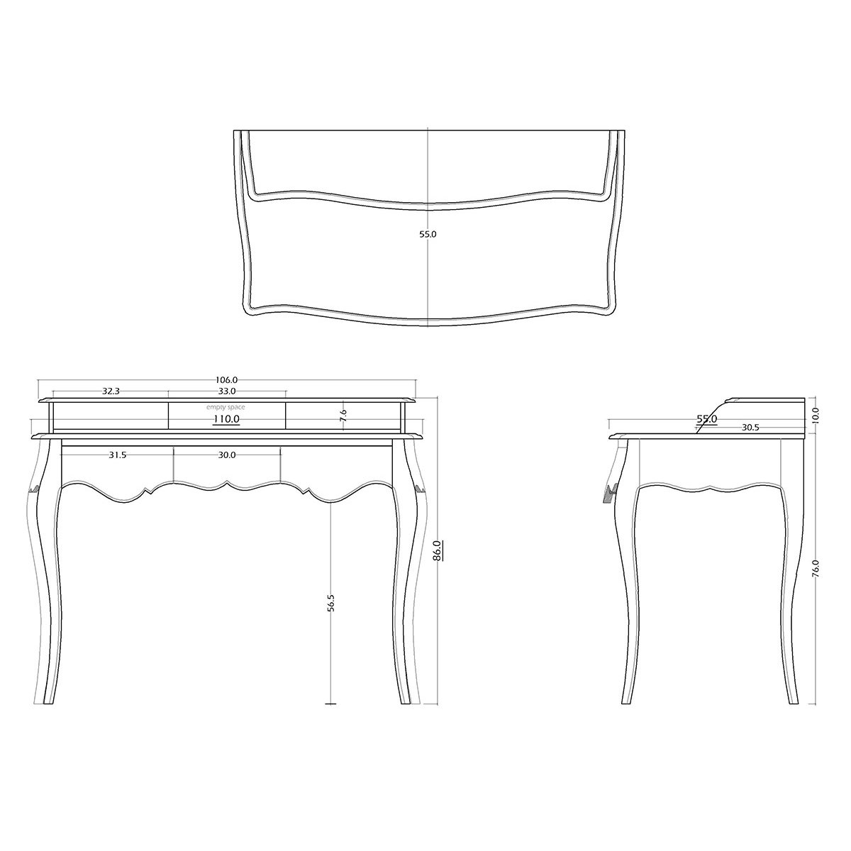 Bureau en acajou cassé L110 cm Murano blanc, AMADEUS