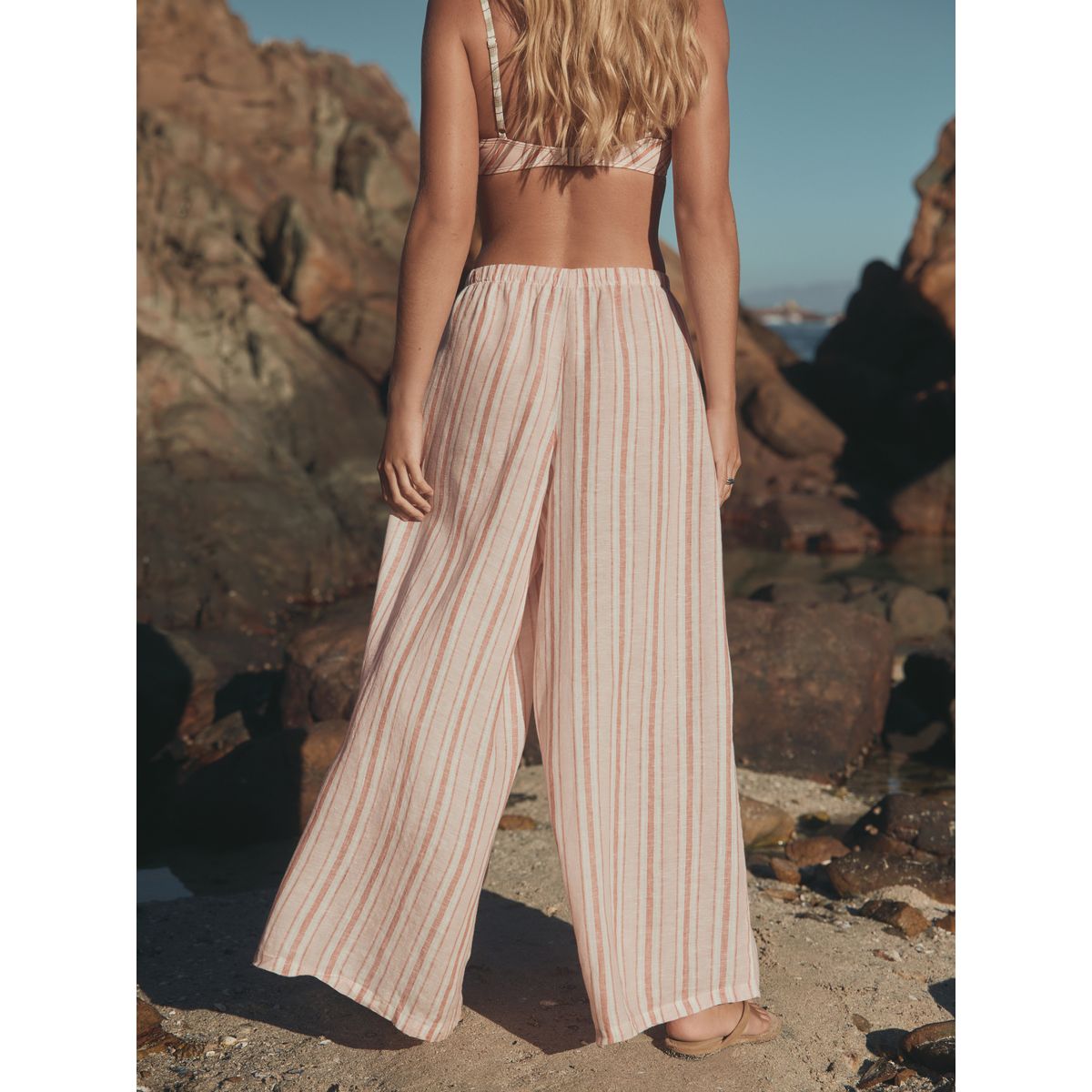 Pantalon palazzo large lin n. premium rose à rayures, NEXT