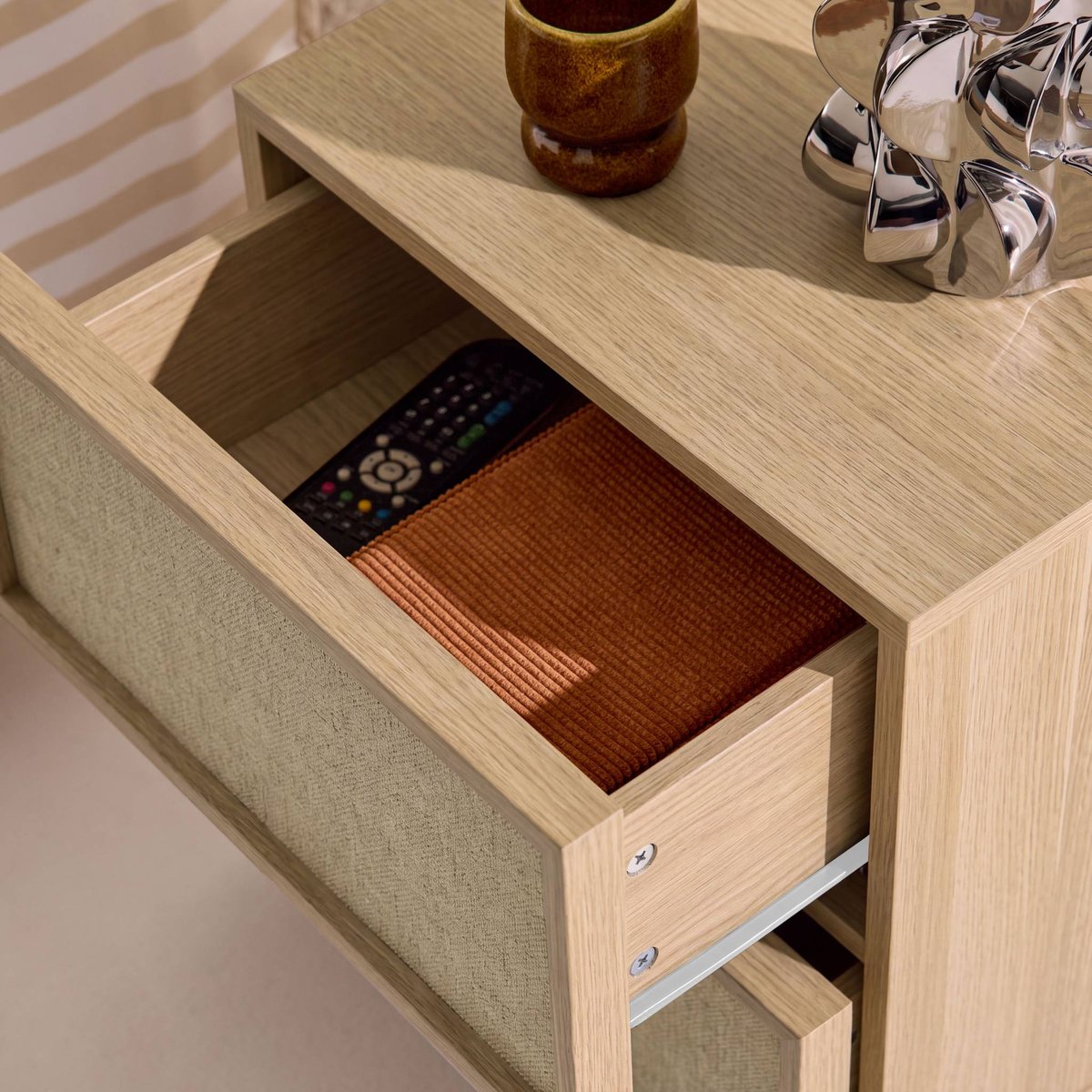 Table de chevet décor bois et tissu 2 tiroirs (lot de 2) KUBA naturel, SWEEEK