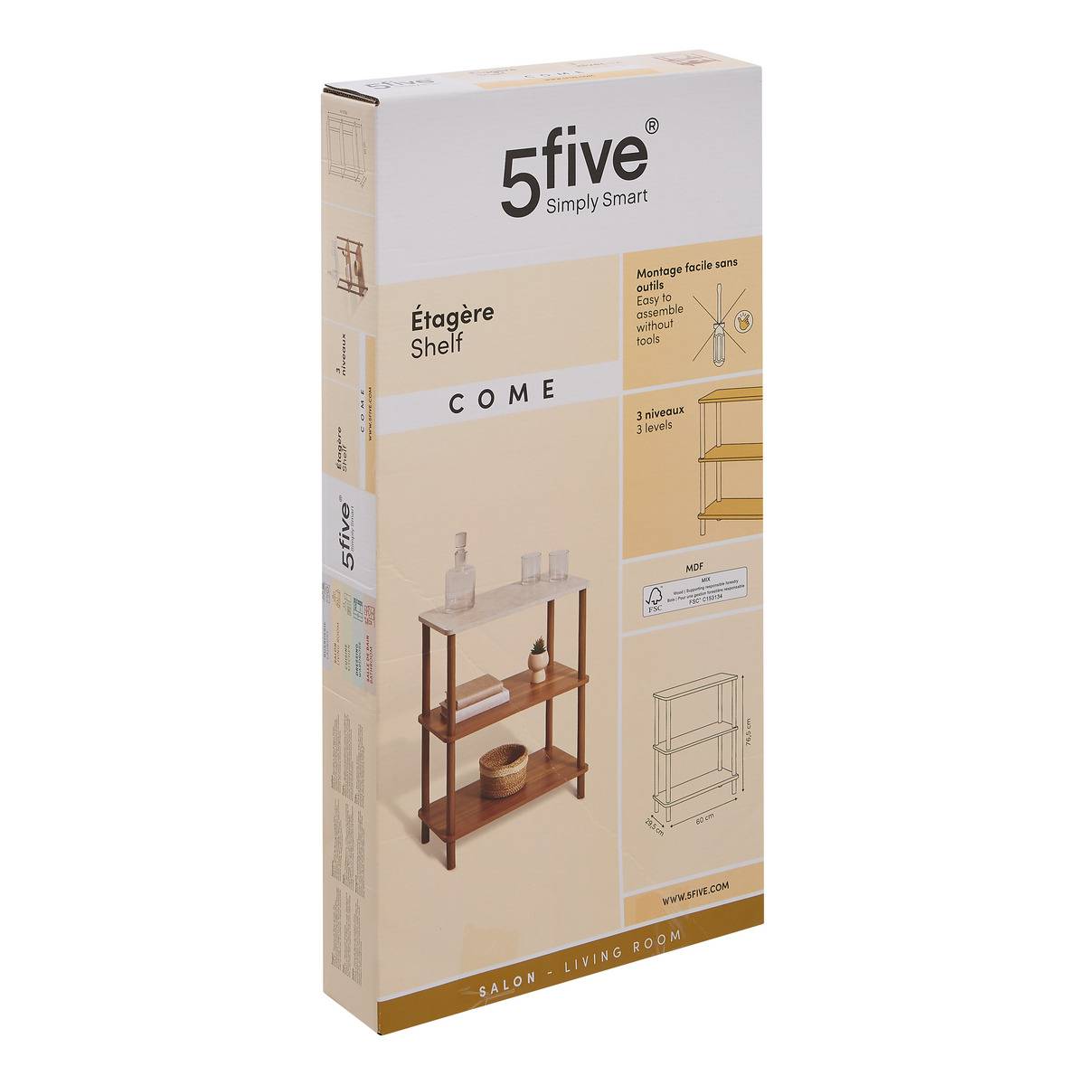 Etagère 3 niveaux effet marbre COME marron, 5FIVE SIMPLY SMART