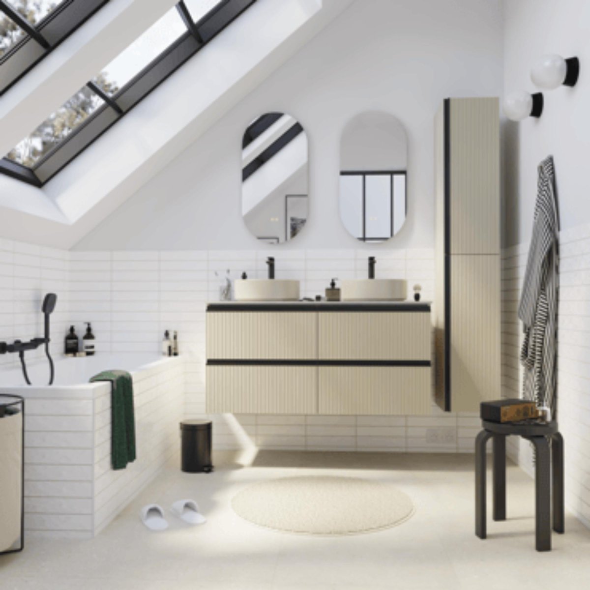 Meuble sous vasque, STUDIO beige rainuré, SENSEA