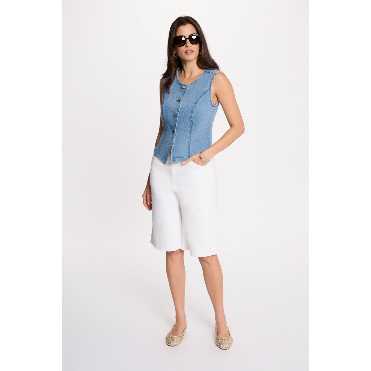 Gilet sans manches denim double stone, MORGAN