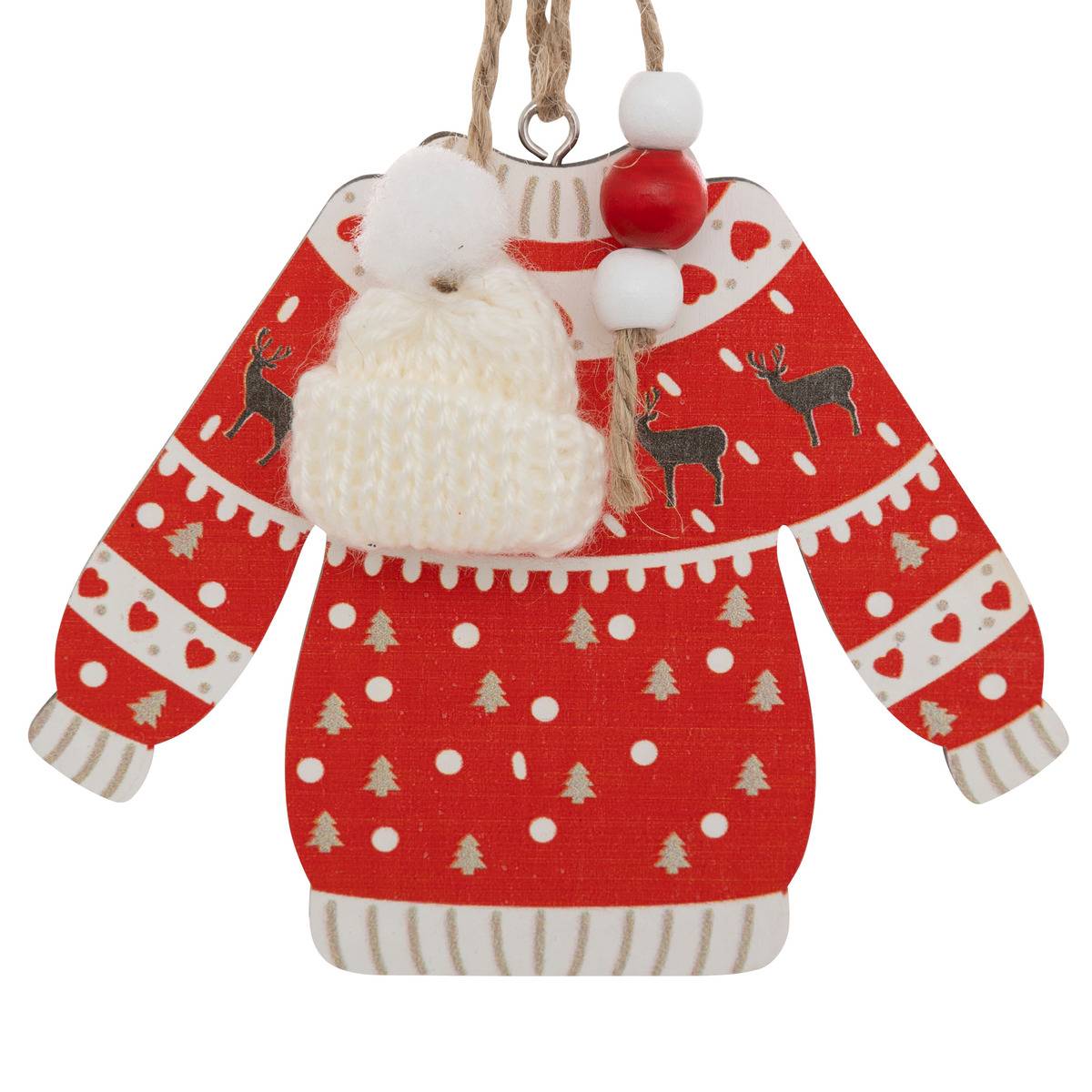 Lot de 2 sujets pull de Noël bois H12 cm rouge, ATMOSPHERA