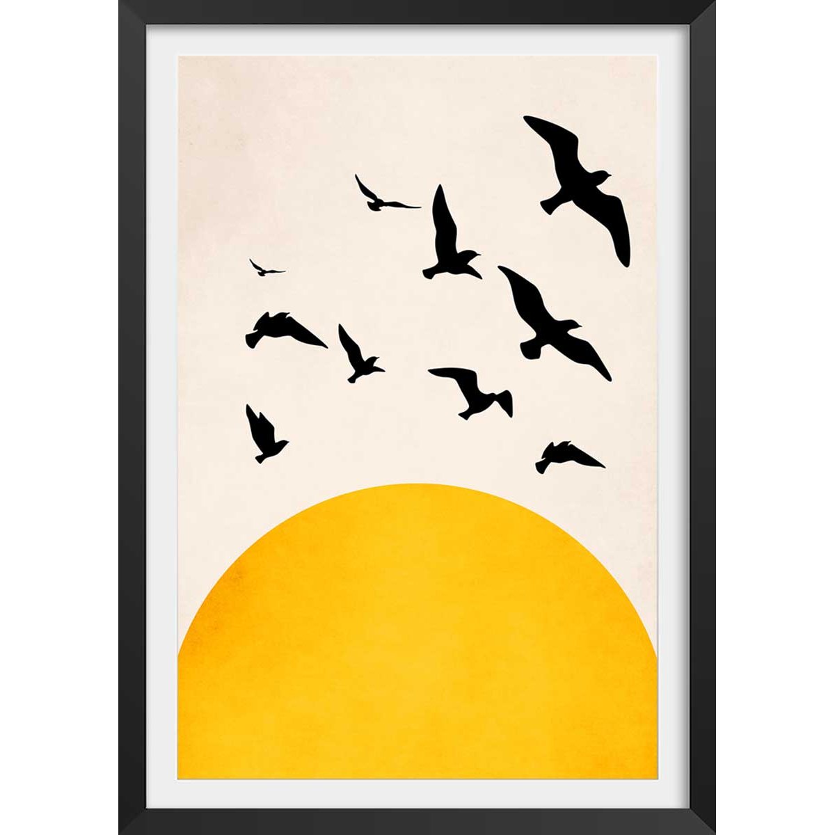 Affiche dessin ""ailes au soleil"" affiche + cadre en bois - noir, HEXOA