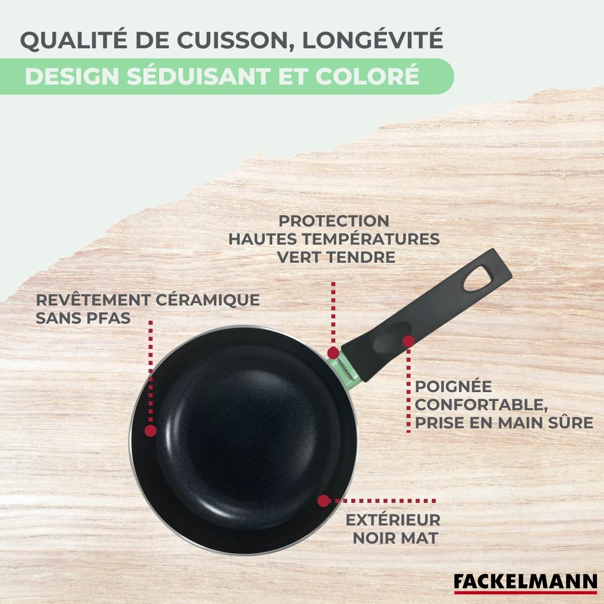 Batterie 1 poêle 30cm + 3 casseroles 16/18/20cm BRANDAO noir|vert, FACKELMANN