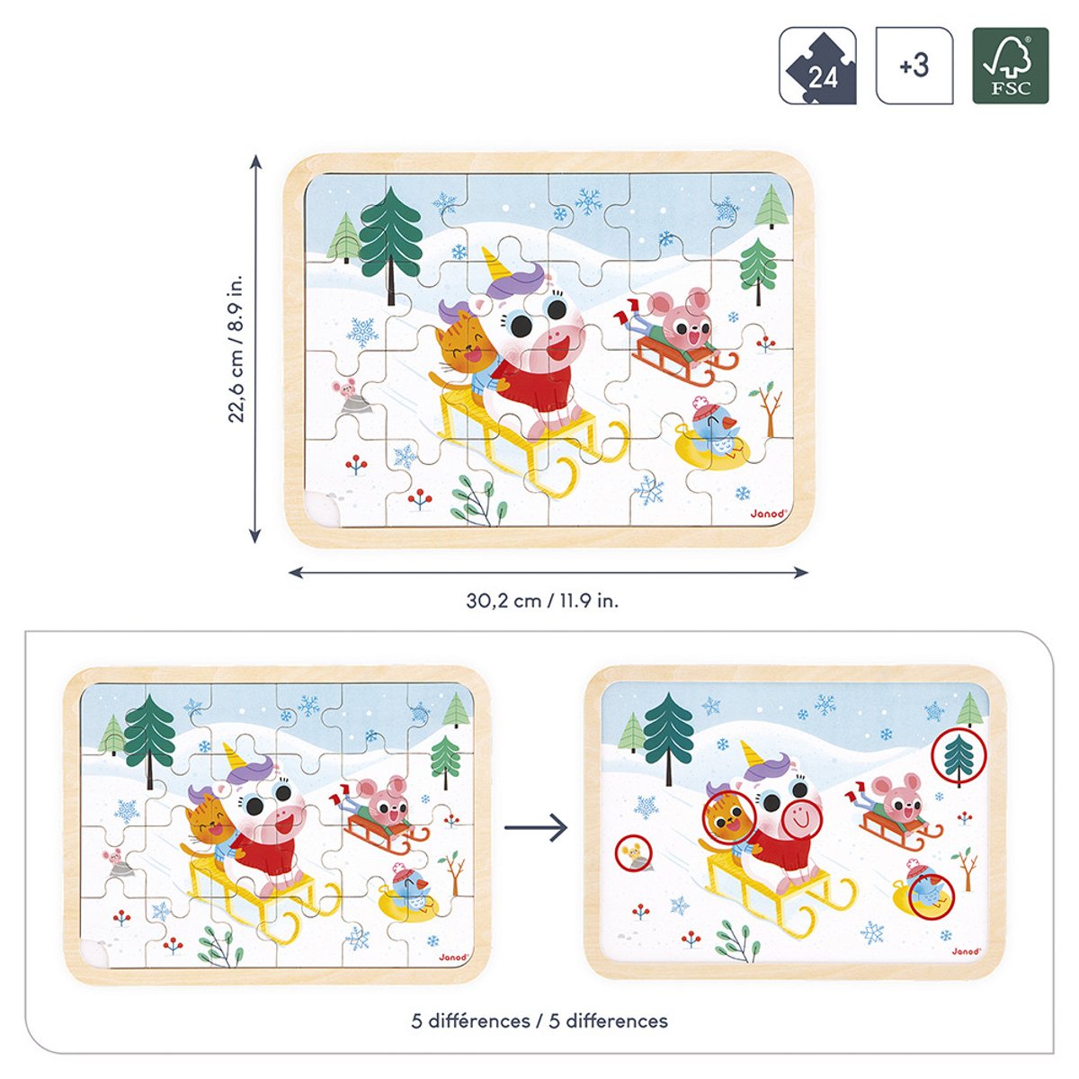 Puzzle En Bois 24 Pièces A La Ferme blanc, JANOD