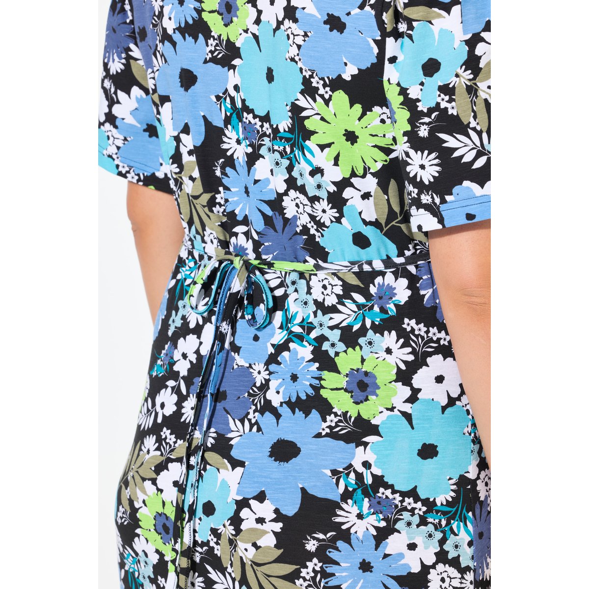 Robe midi en jersey. Décolleté V et manches noir, ULLA POPKEN