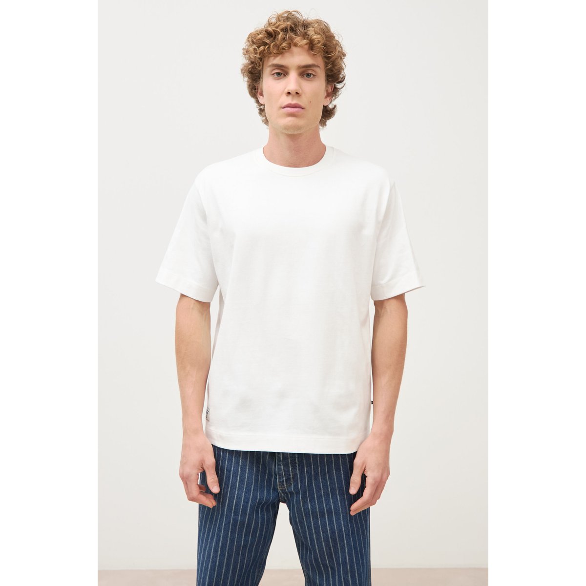 T-shirt ample col rond manches courtes ecru, BONOBO