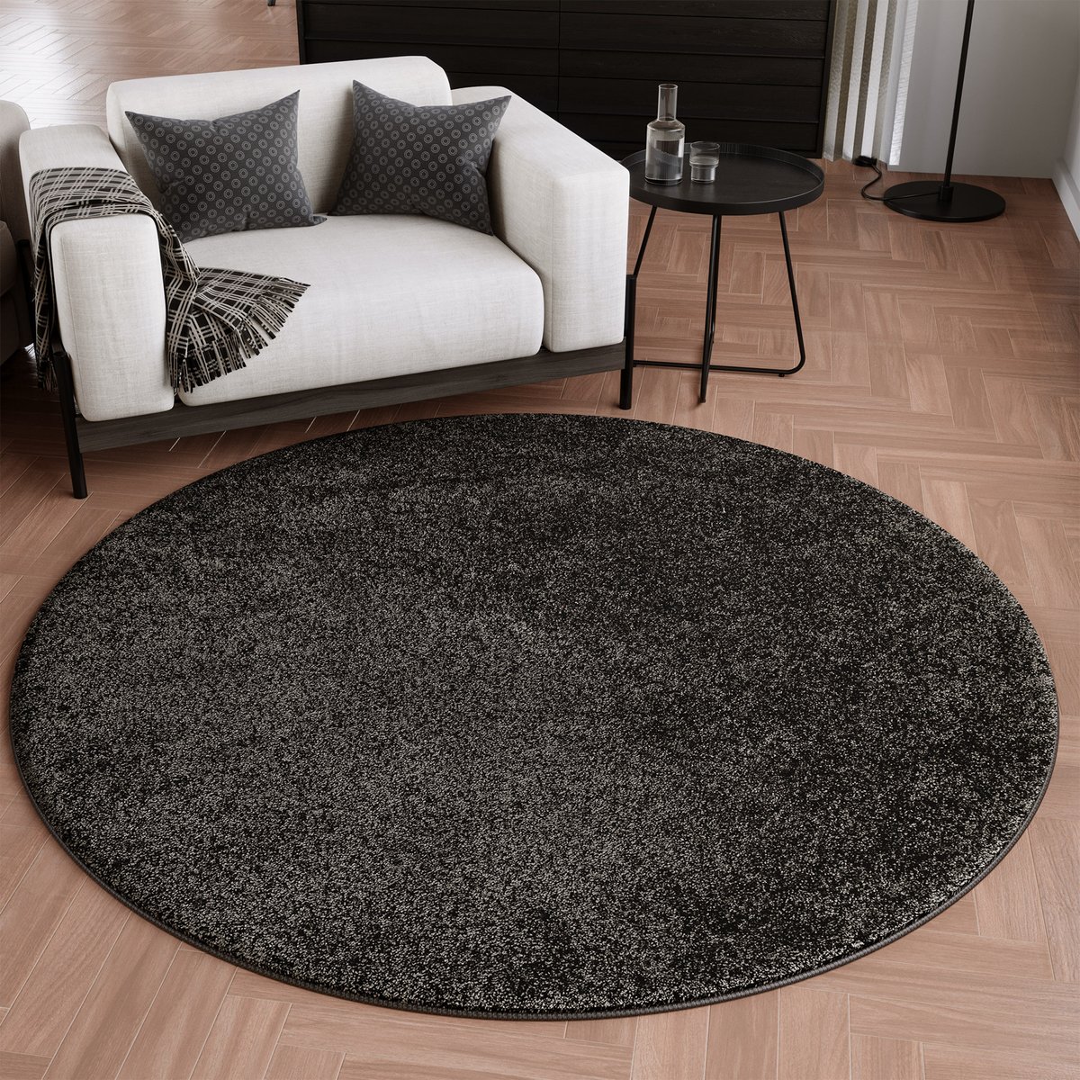 Tapis rond uni à poils courts , Wogh anthracite, WECON HOME