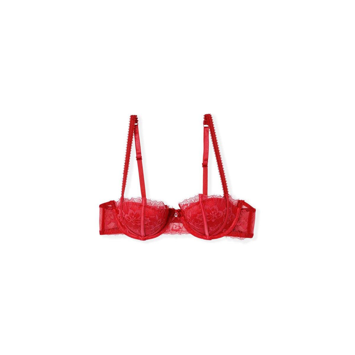 Soutien-gorge push up balconnet en satin et dentelle eyelash MASCARADE rouge, ETAM