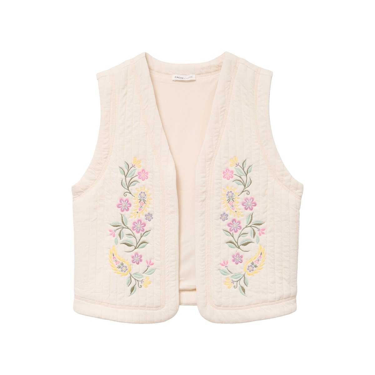 Gilet droit sans manches col rond ecru, CACHE CACHE