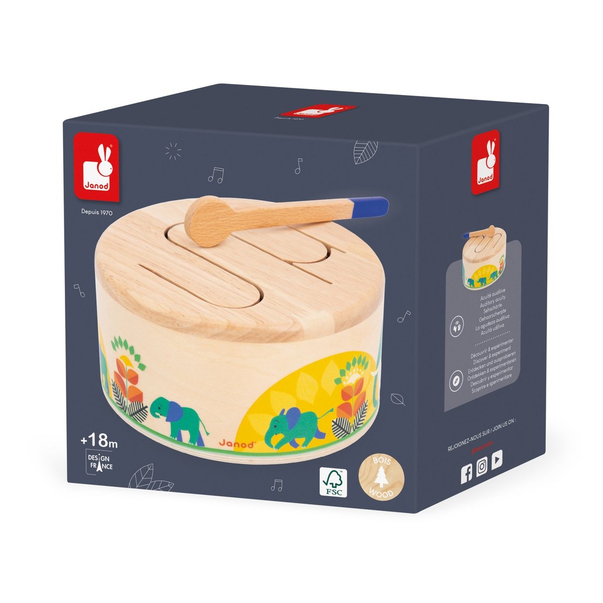 Tambour, Instrument De Musique Enfant En Bois multicolore, JANOD