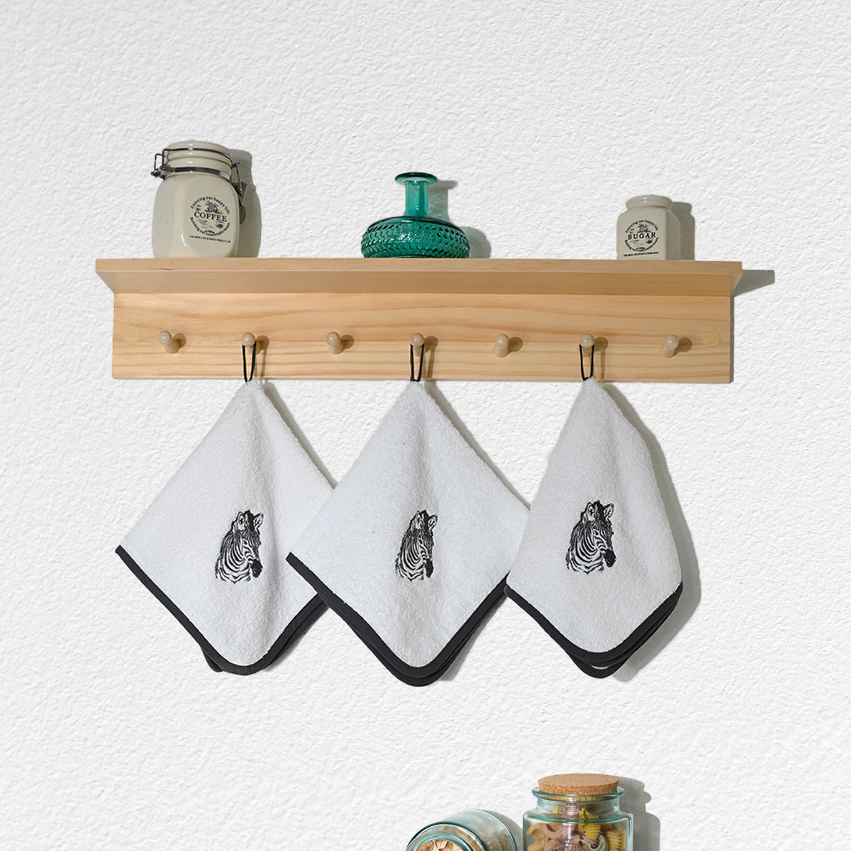 Lot de 3 torchons carrés en éponge coton ZEBRA blanc, SENSEI MAISON
