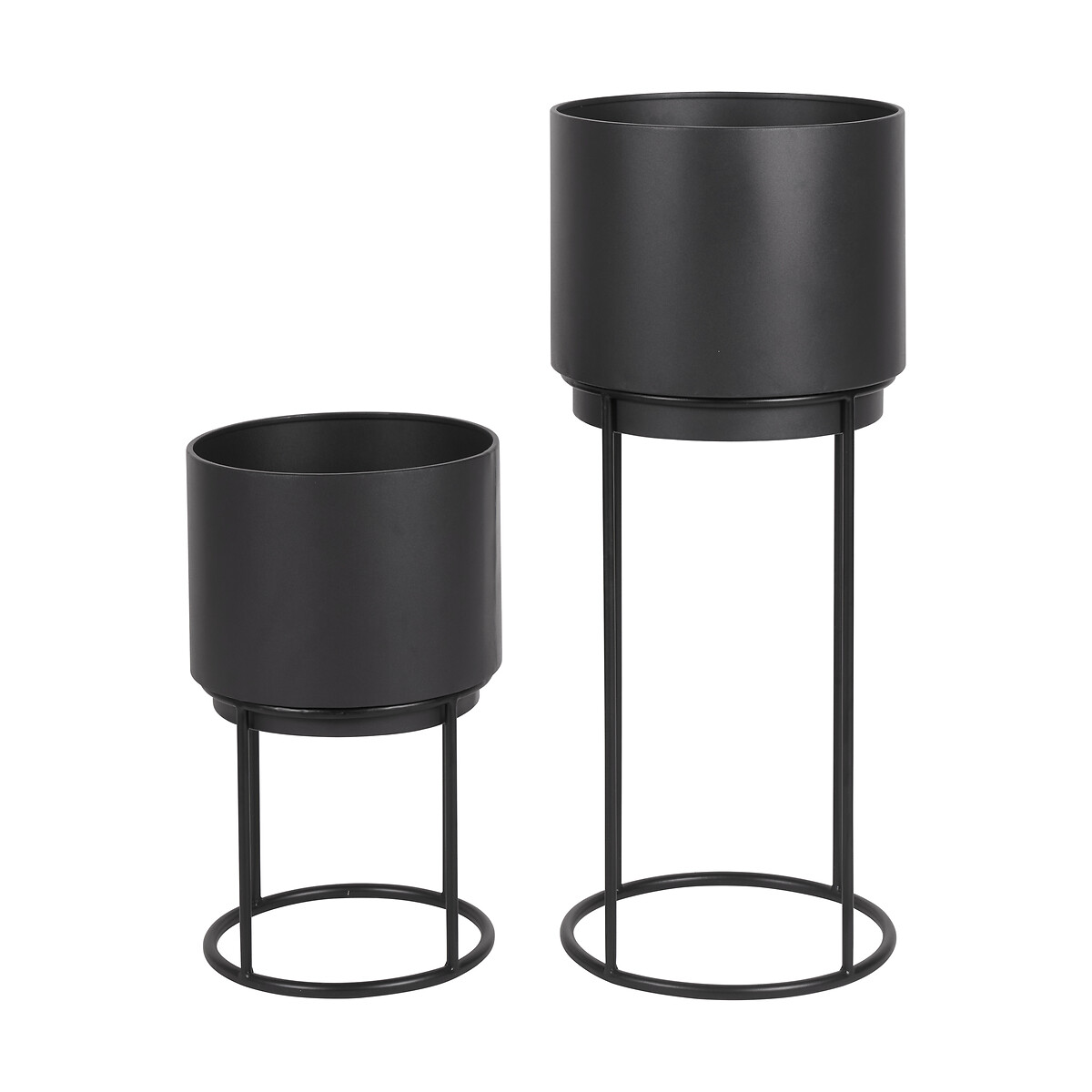 Set of 2 Graphite Metal Circular Planters graphite, ÉDITÉ