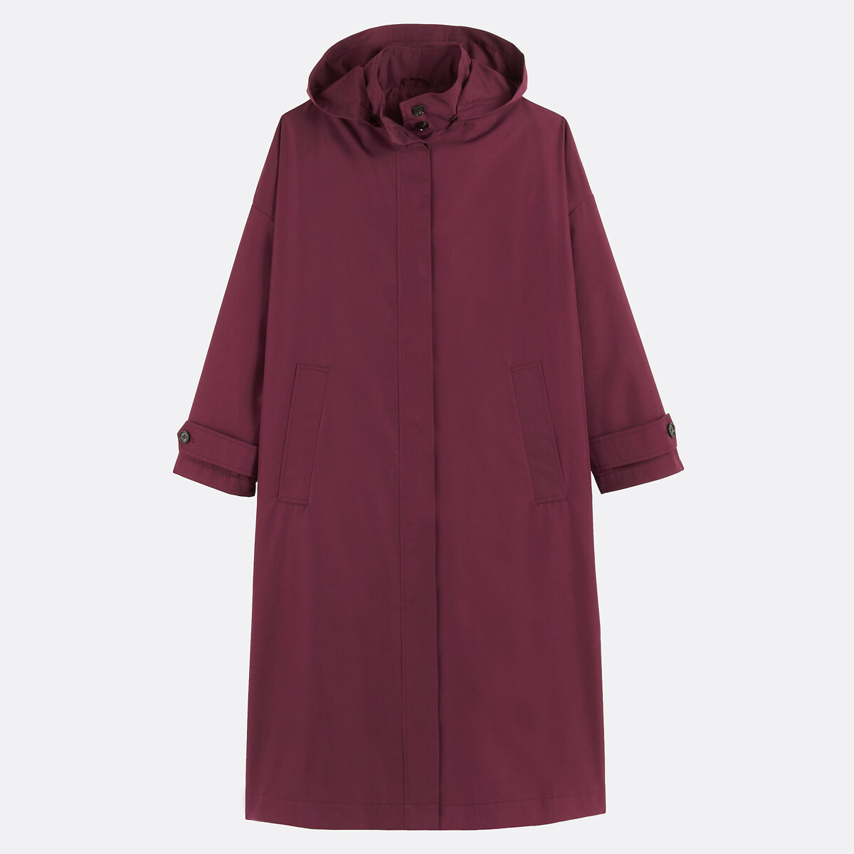 Trench largo y amplio con capucha desmontable rojo burdeos, LA REDOUTE COLLECTIONS