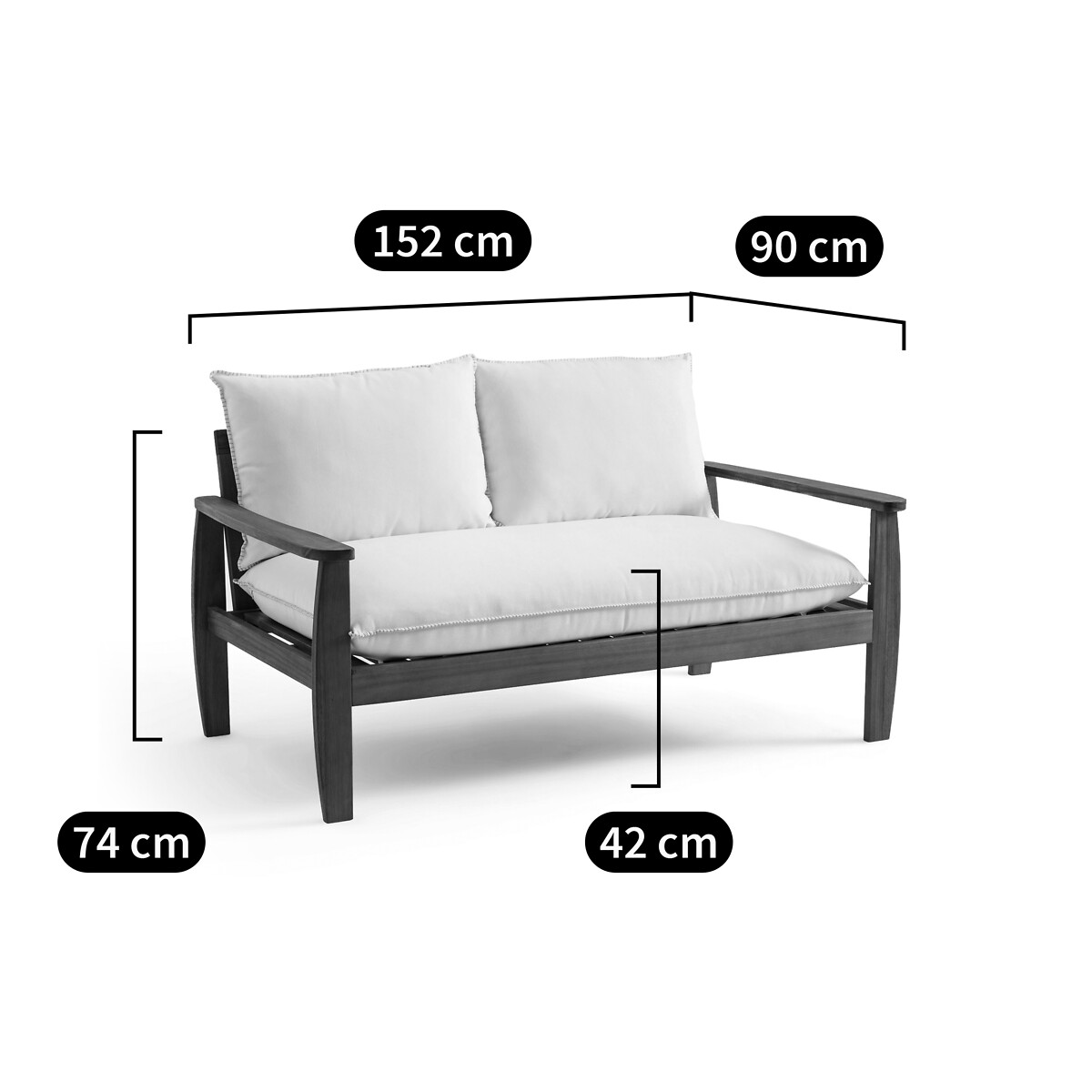 Zetel in acacia, 2-zit Nellia wit, AM.PM