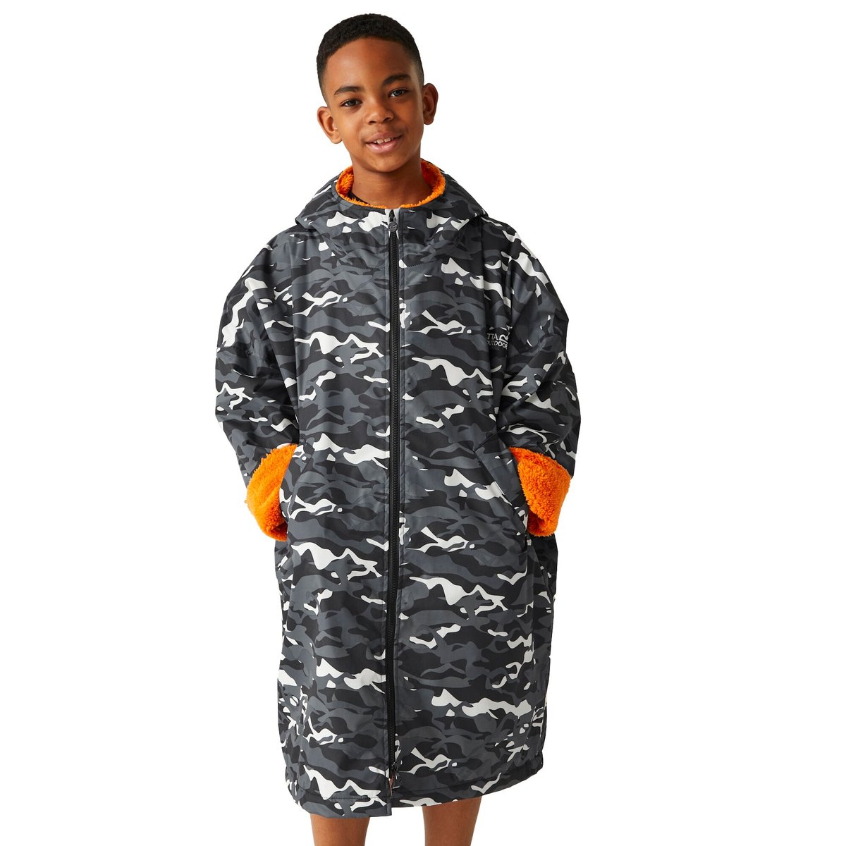 Peignoir à langer imperméable motif/style camouflage noir / orange, REGATTA