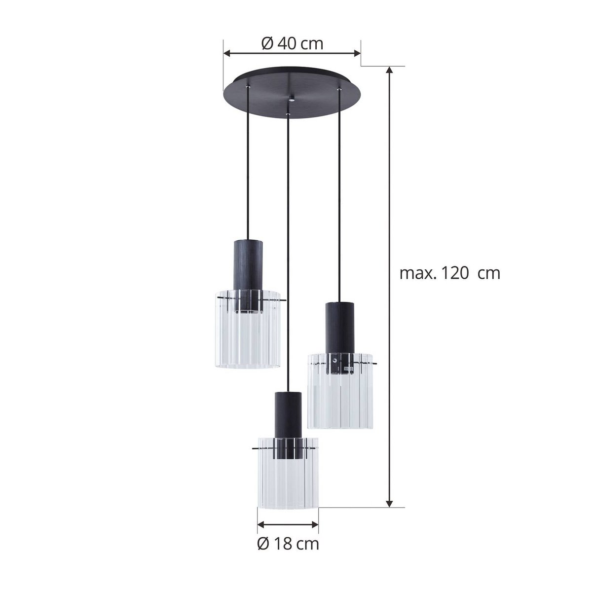 Suspension en verre moderne, EIrian clair, noir, LUCANDE