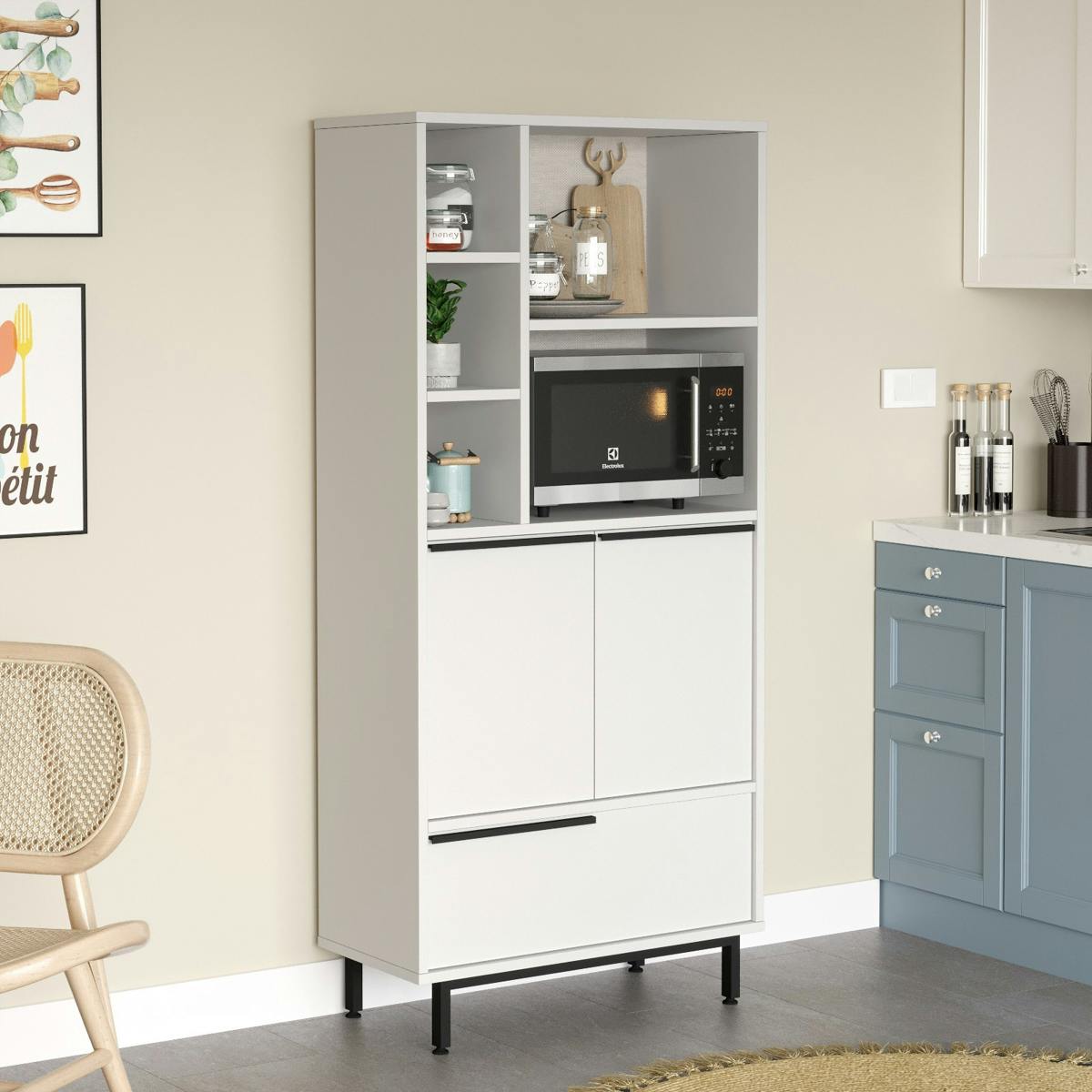 Colonne de cuisine avec niche micro-ondes JENA blanc, PIER IMPORT