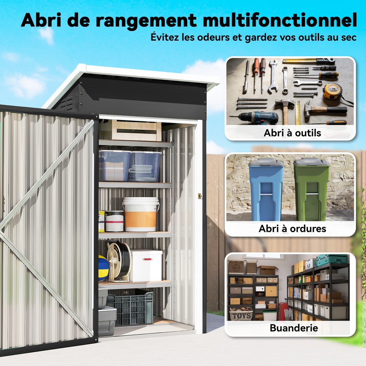 Abri de jardin Acier galvanisé Gris Foncé gris, OUTSUNNY