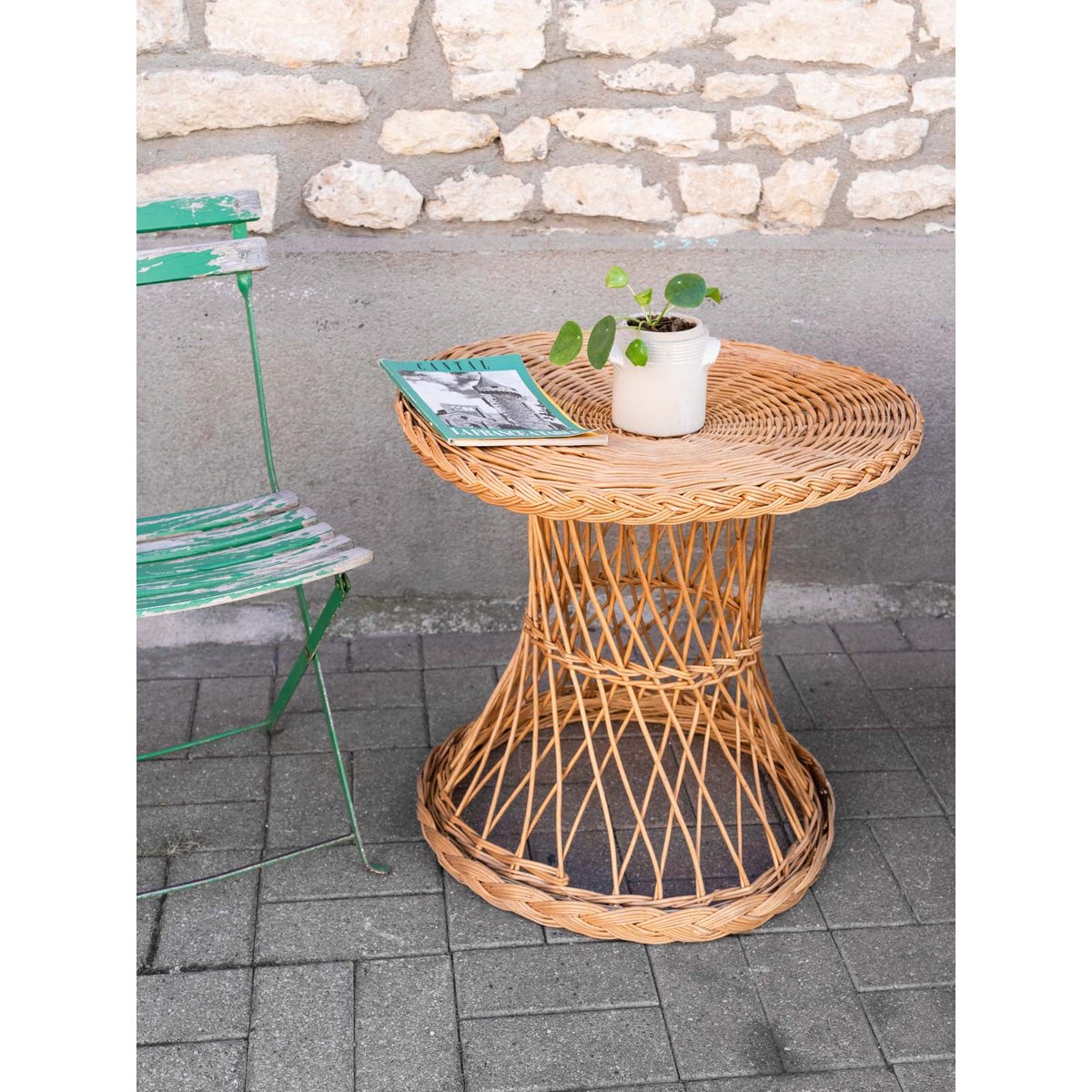 Table d'appoint ronde en rotin Francine N°1545 - Bon état naturel, DEBONGOUT