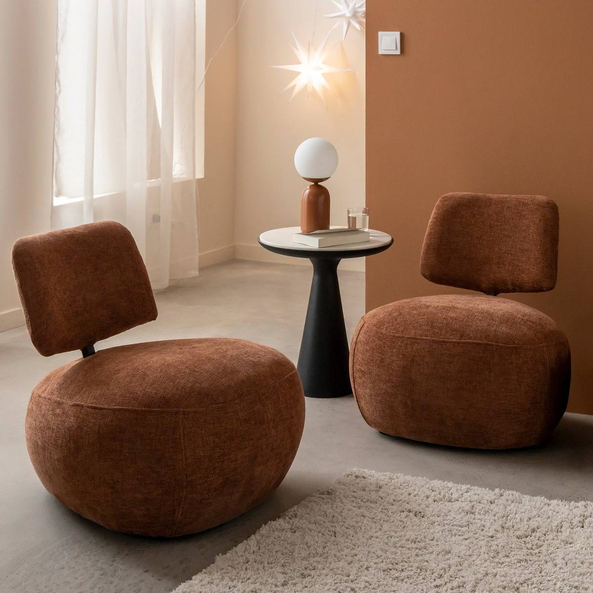 Fauteuil en tissu bouclette TÉRÉSIA orange, MADE IN MEUBLES 