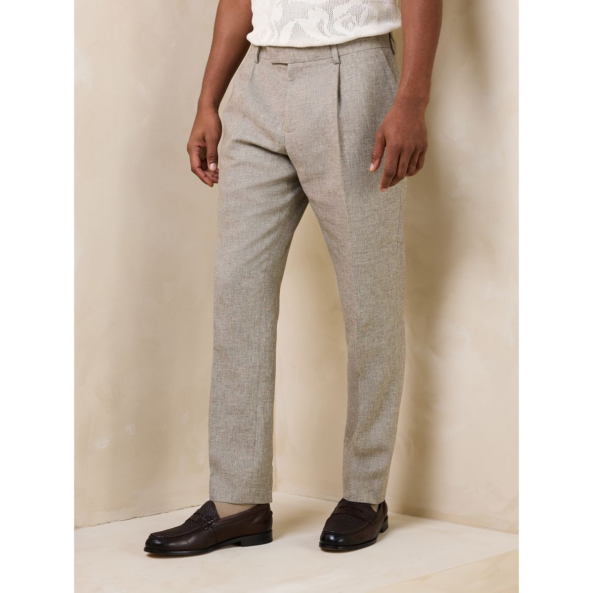 Pantalon habillé texturé avec lin grège, NEXT