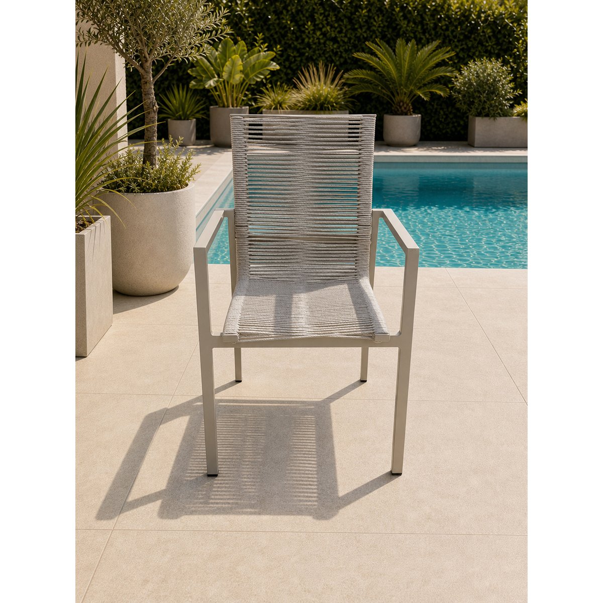 Fauteuil de jardin en aluminium et corde tissée MEXICO grège, DCB GARDEN