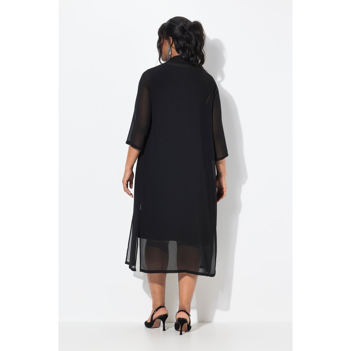 Veste longue en mousseline. Col châle et noir, ULLA POPKEN