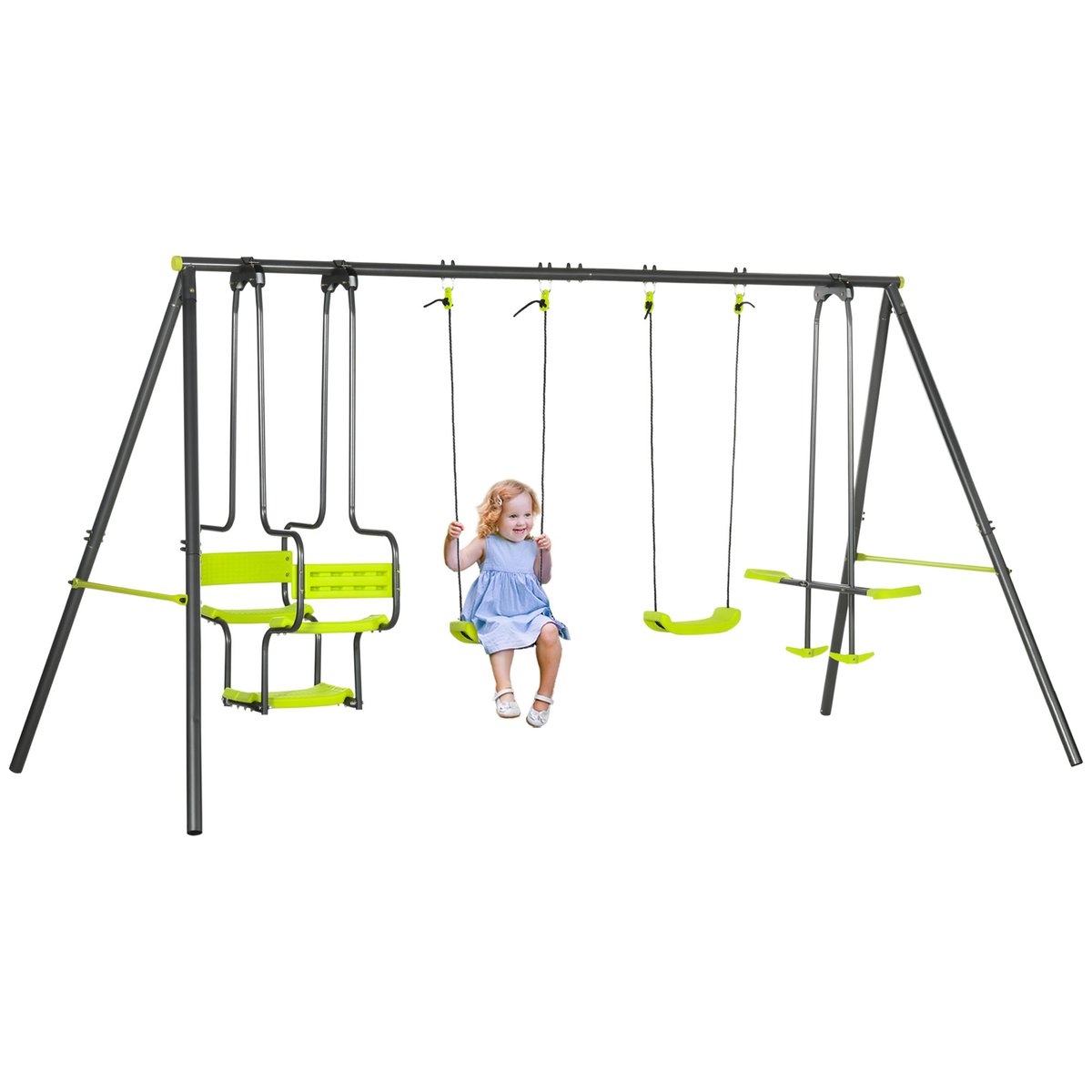 Balançoire pour enfants Acier Vert vert, OUTSUNNY