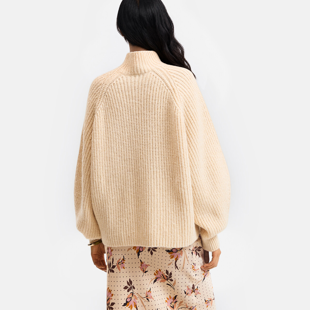 Pull loose côtelé, col montant ecru, LA REDOUTE COLLECTIONS