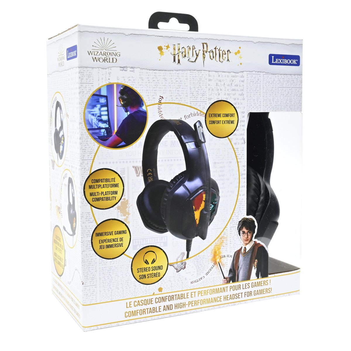 Casque Gaming Filaire lumineux avec micro desgin Harry Potter noir, LEXIBOOK